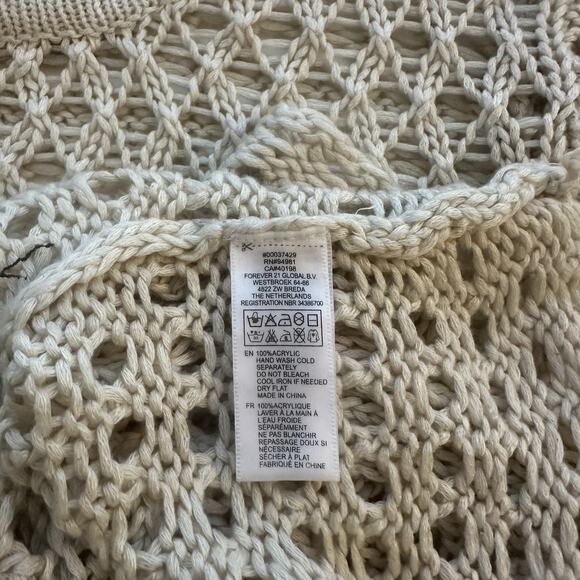 Forever 21 XXI Women’s Beige Open Knit Sweater Size Small Lightweight Boho - Picture 7 of 7